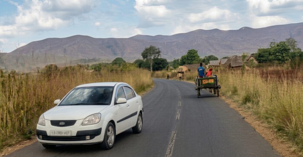 Transfert en voiture avec paysages authentique, savane et paysages de la plaine ouest de Madagascar